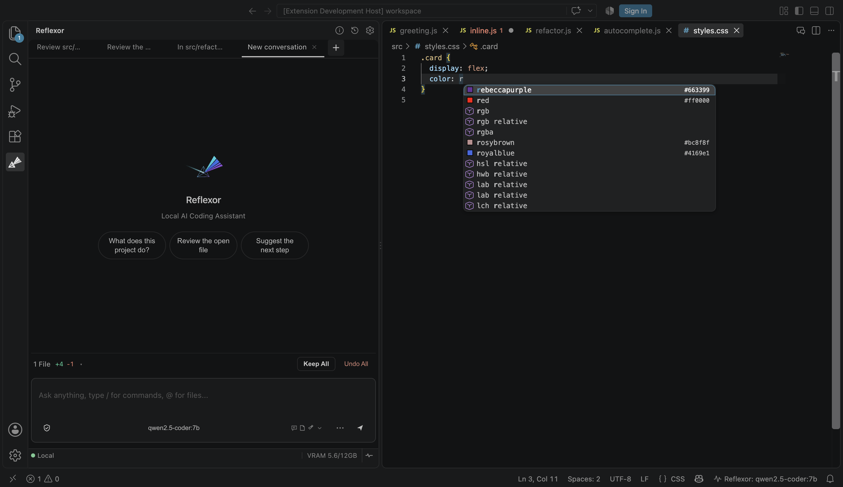 Reflexor inline code completion and autocomplete in the editor